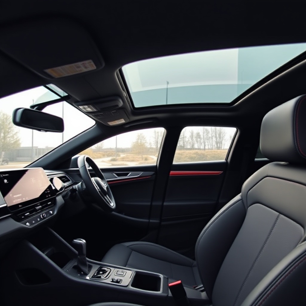 Interior view of the 2025 Volkswagen Arteon R-Line showing the premium cabin with the 9.2-inch touchscreen infotainment system, Digital Cockpit, and leather sports seats with contrast stitching.