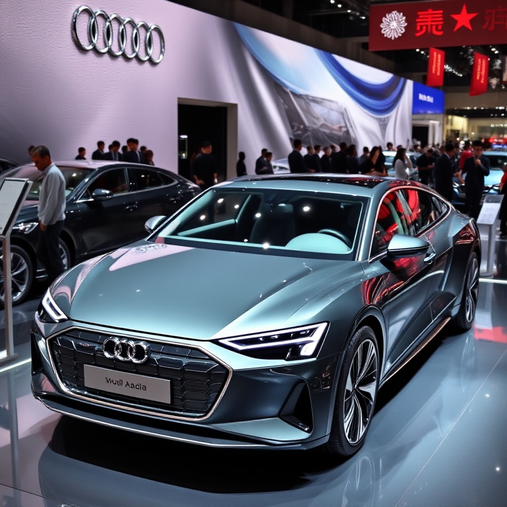 Audi's upcoming electric vehicle lineup displayed at a prestigious automotive show in China, demonstrating the brand's commitment to the Asian market with region-specific models.