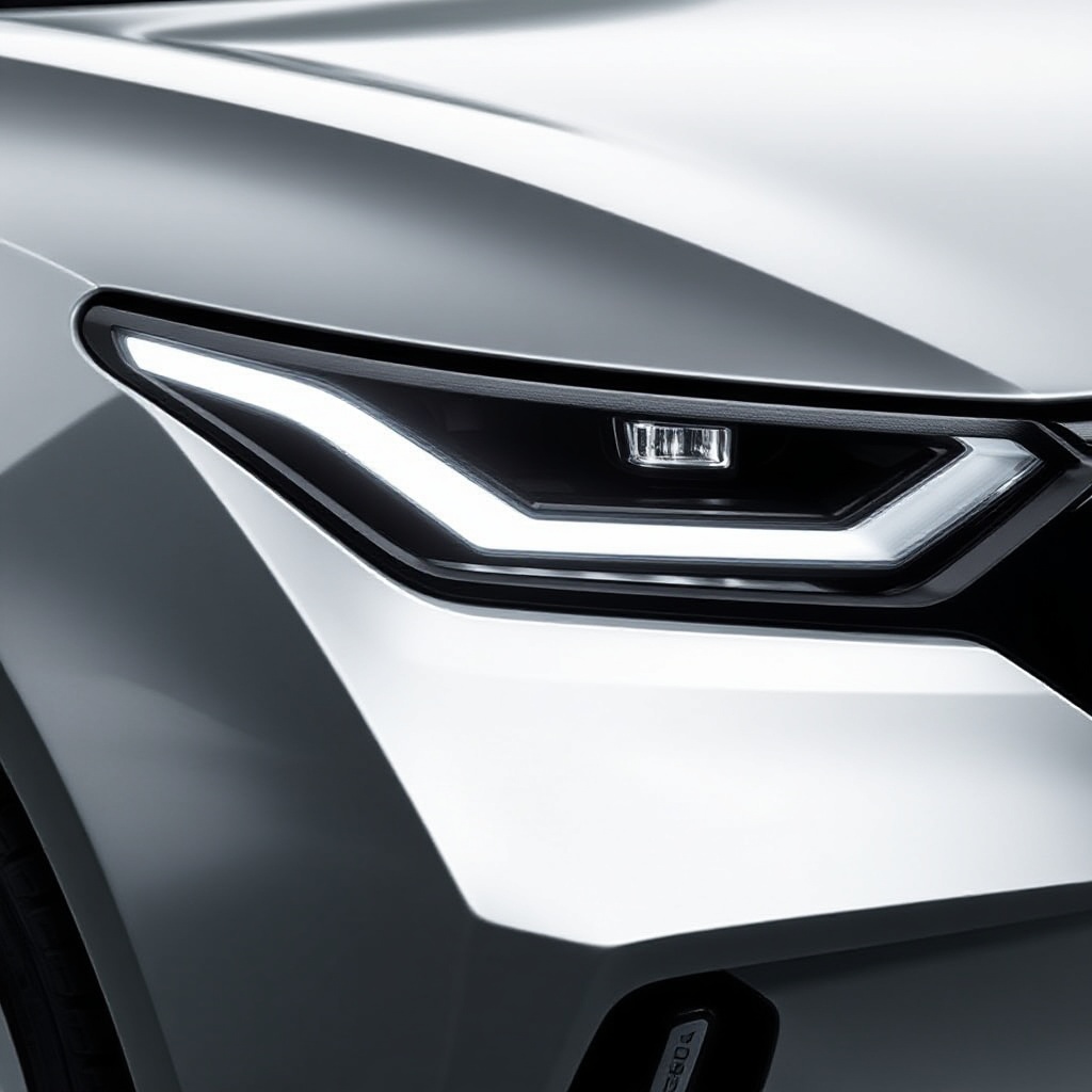 A detailed close-up of the BYD Seal 08's front quarter, highlighting the roof-mounted LiDAR sensors, slim LED headlights, and advanced technology elements. The image should emphasize the production model's refined details while showing how it maintains the essence of the Ocean-S concept with practical adaptations like conventional door handles and side mirrors.