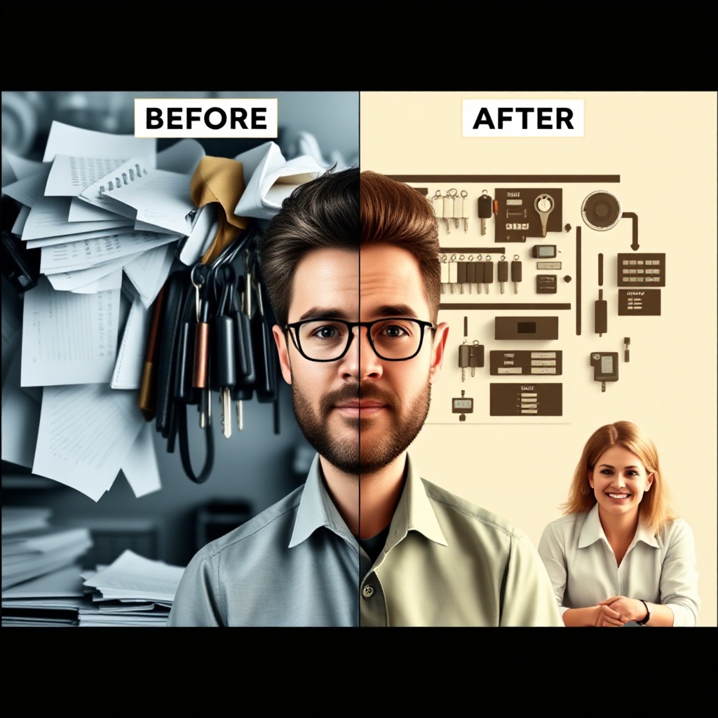 A split-screen comparison showing fleet management before and after implementing data-driven solutions. The \