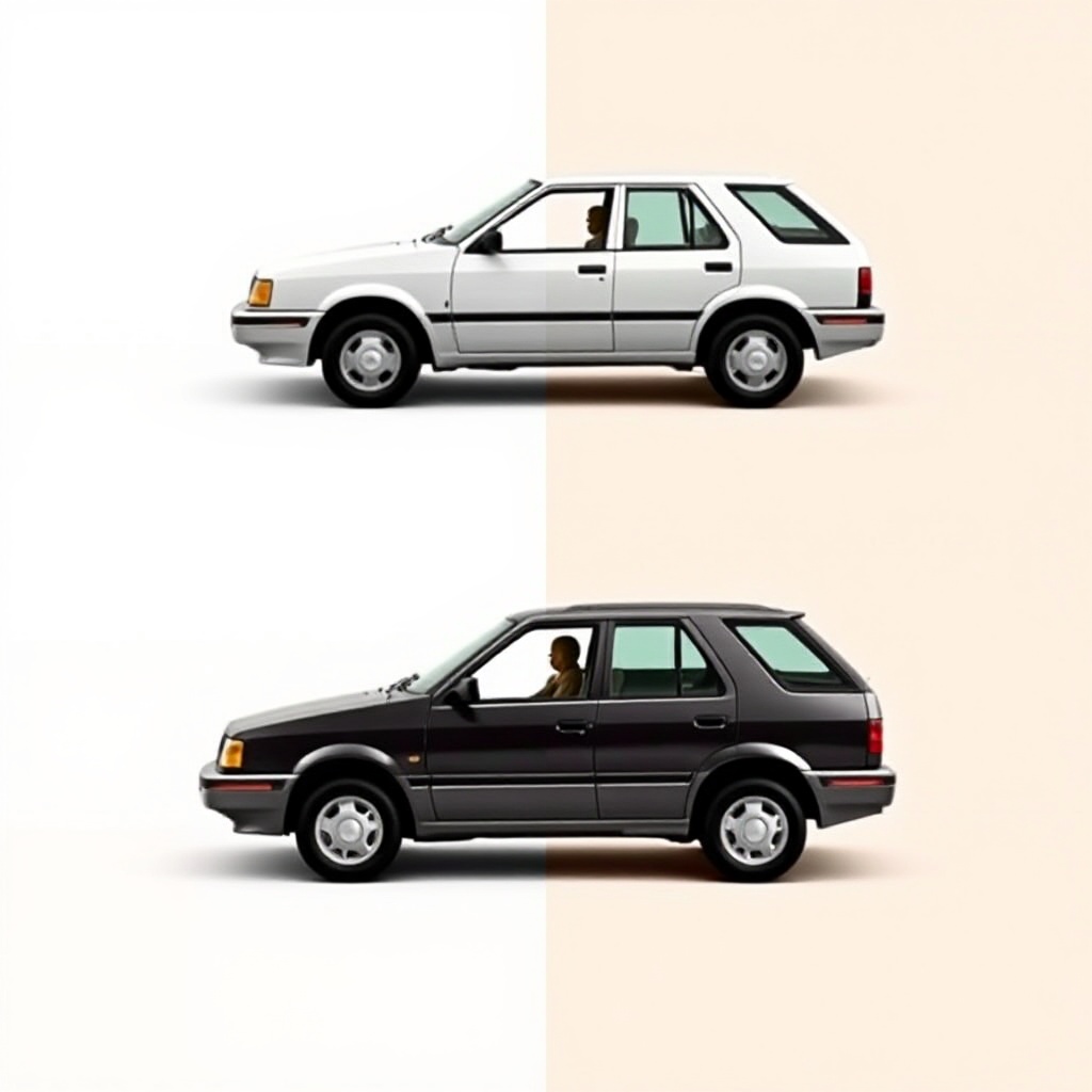A side-by-side comparison showing the classic 1990s Tata Sierra (in white) next to the new model (in dark gray), highlighting the evolution of design while maintaining key elements like the distinctive roofline. Both vehicles are shown in profile view against a neutral background.