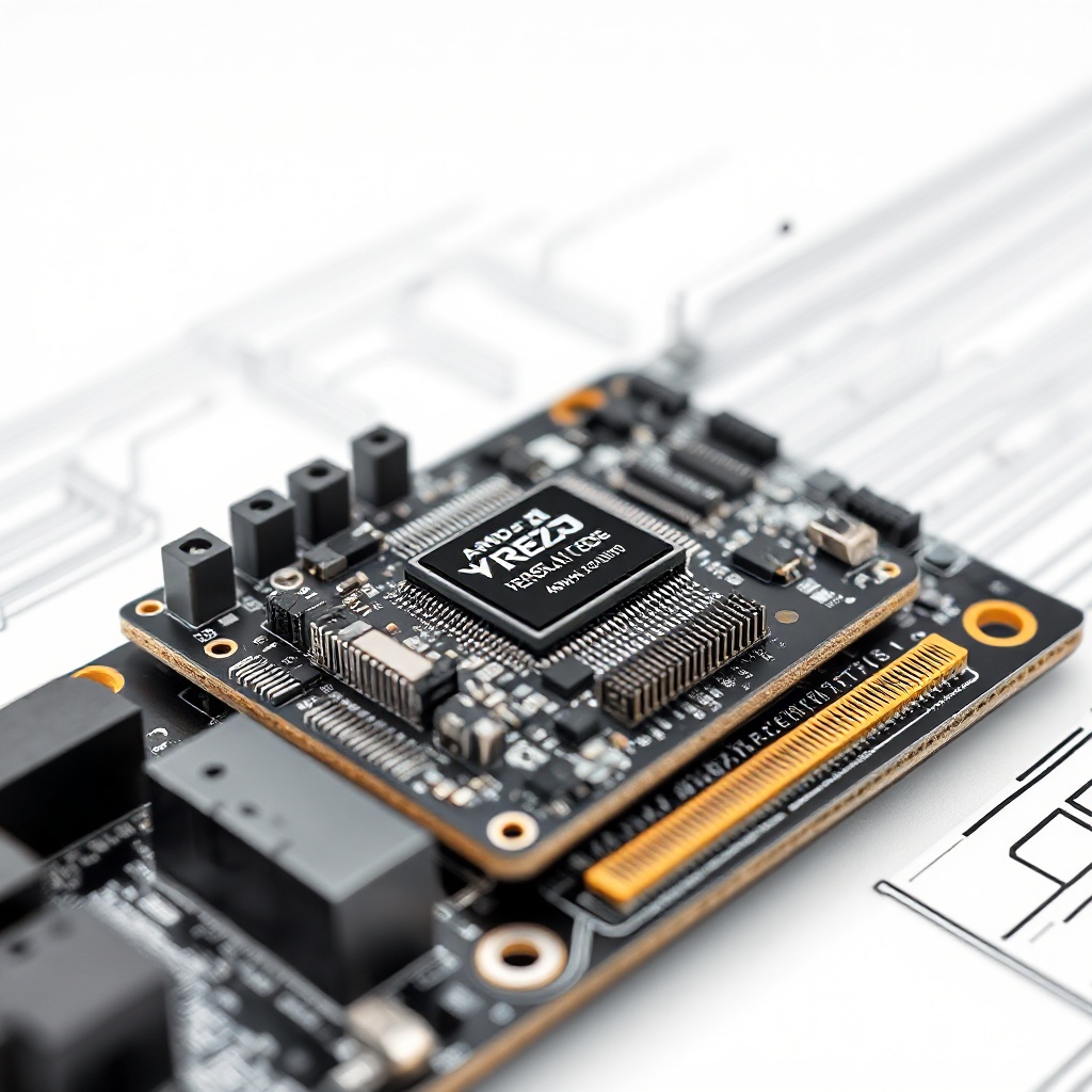 A high-resolution close-up photograph of Trenz Electronic's Versal AI Edge System-on-Module (SoM) mounted on a carrier board, showing the intricate details of the compact 40mm x 56.4mm module, highlighting the AMD Versal AI Edge chip, memory components, and connection interfaces against a clean, technical background that emphasizes its industrial-grade build quality.